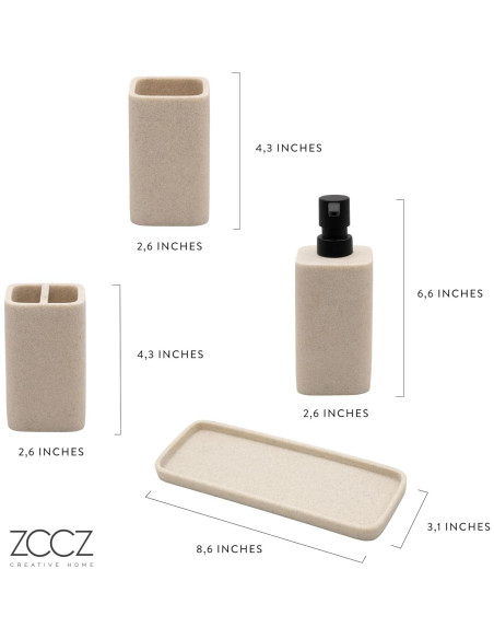 Juego de Accesorios de Baño Beige ZCCZ 4 Piezas Poliresina Juego de Accesorios de Baño Beige ZCCZ 4 Piezas Poliresina