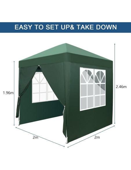 Carpa Pop Up 1.98x1.98m ATOVER Verde Impermeable con Paredes Carpa Pop Up 1.98x1.98m ATOVER Verde Impermeable con Paredes