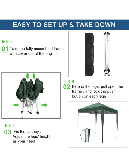 Carpa Pop Up 1.98x1.98m ATOVER Verde Impermeable con Paredes Carpa Pop Up 1.98x1.98m ATOVER Verde Impermeable con Paredes