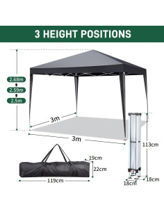 Carpa de Patio 3x3m DESIGNSCAPE3D Impermeable con Paredes 2