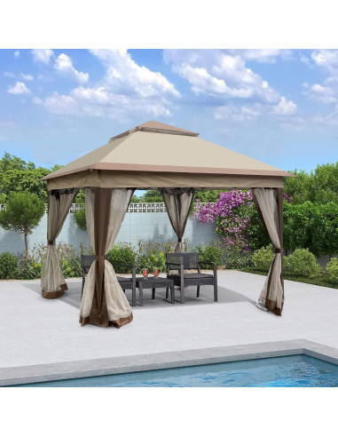 Gazebo Plegable YJSPSSW 3.35x3.35m con Mosquitera y Doble Capa