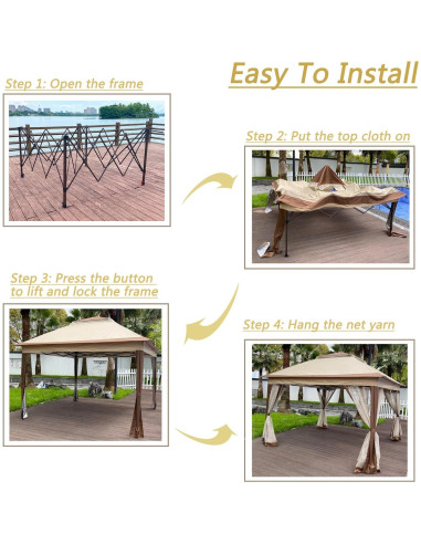 Gazebo Plegable YJSPSSW 3.35x3.35m con Mosquitera y Doble Capa