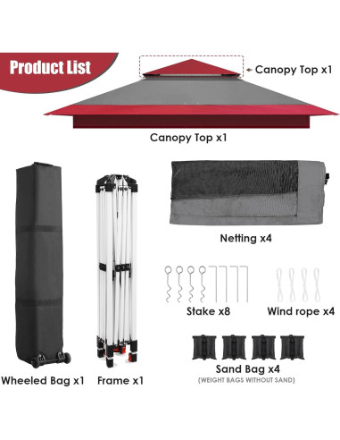 Carpa Gazebo Pop Up Arlopu 13FTx13FT Burdeos Impermeable