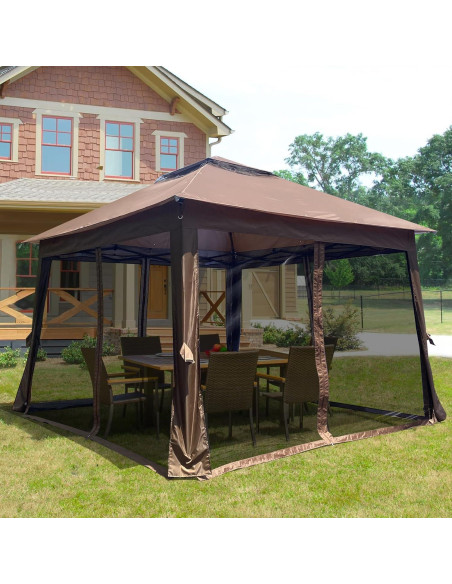 Gazebo Pop Up Adigyco 3.3x3.3m con Red Desmontable Marrón Gazebo Pop Up Adigyco 3.3x3.3m con Red Desmontable Marrón