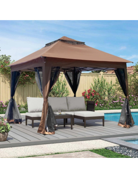 Gazebo Plegable 3.35x3.35m XAHZSM con Techo Doble y Malla Gazebo Plegable 3.35x3.35m XAHZSM con Techo Doble y Malla