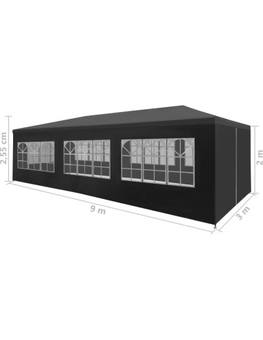 Carpa de Fiesta YELWHI 3x9m Antracita Resistente al Agua UV