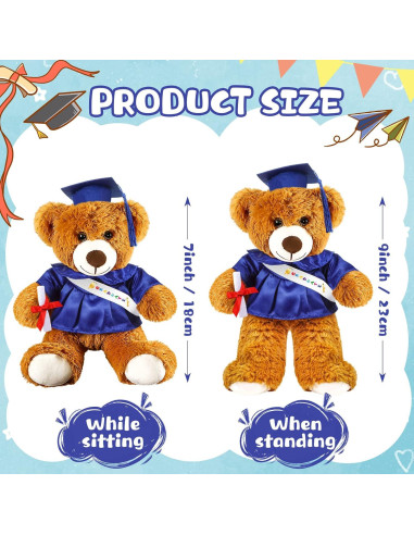 Oso de Graduación 2025 Foilswirl Azul con Toga y Gorro