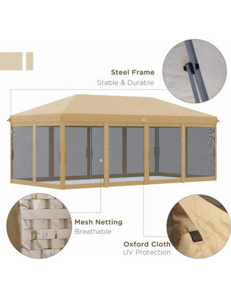 Carpa Plegable KEPOOMAN 6x3m Beige con Mosquitera y UV Carpa Plegable KEPOOMAN 6x3m Beige con Mosquitera y UV