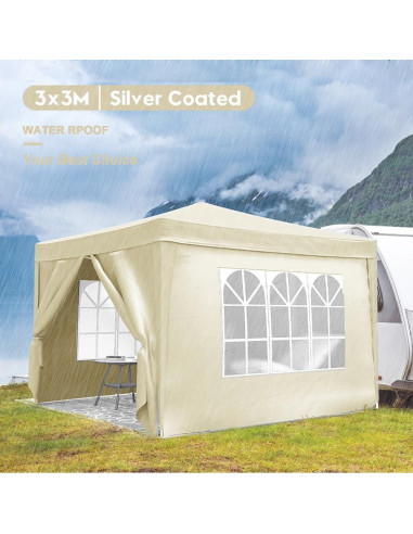 Carpa Plegable Beige 3x3m con 4 Paredes Removibles - Genérico