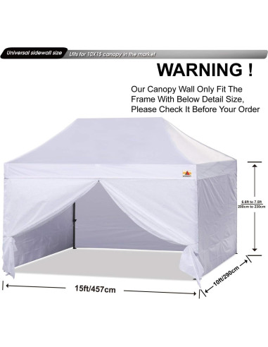 Pared Lateral ABCCANOPY 10x15 m Blanca - 4 Paredes con Cremallera