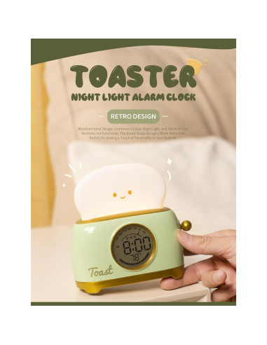 Lámpara Nocturna Tostadora WANIDEA con Reloj Despertador LED
