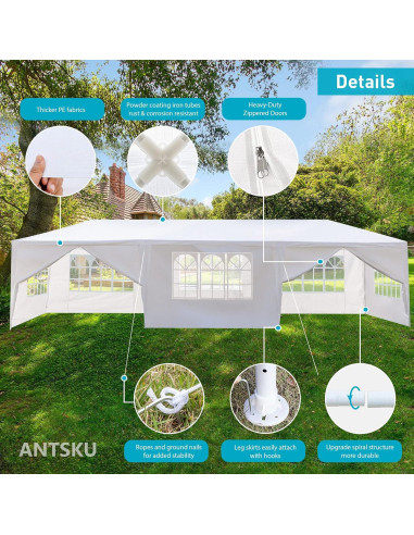 Carpa para Fiestas ANTSKU 3.05x9.14m Blanca con 8 Paredes