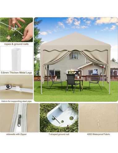 Carpa Plegable TLSUNNY 10x10 Caqui Impermeable 6-10 Personas