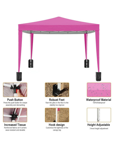 Carpa Plegable 3x3m Susici Rosa con 4 Paredes y Accesorios