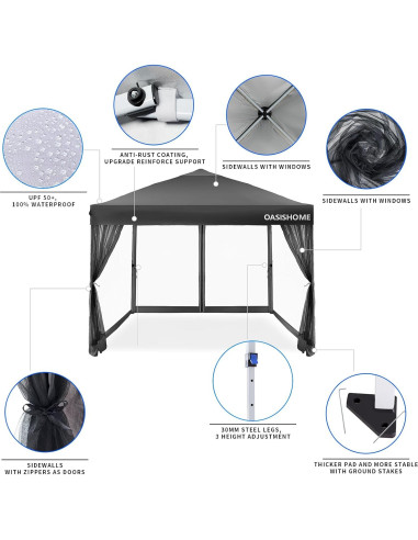Carpa Gazebo Plegable OASISHOME 3x3m Impermeable con Malla