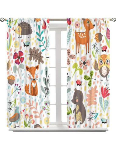 Cortinas Opacas Trelemek 2 Paneles Animales del Bosque