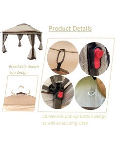 Gazebo Cuadrado XINXINLING 3.35x3.35m con Techo Doble 2