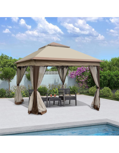 Gazebo Plegable Genérico 3.35x3.35m con Mosquitera Café