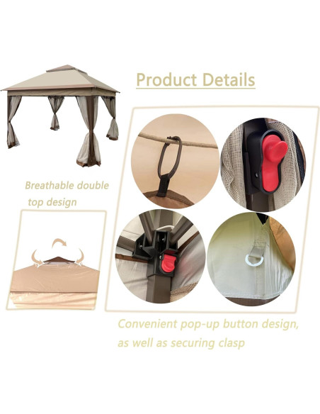 Gazebo Plegable Genérico 3.35x3.35m con Red Desmontable Gazebo Plegable Genérico 3.35x3.35m con Red Desmontable