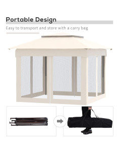 Carpa Plegable QiMaiee 3.25x3.25m con Red Desmontable Beige 2