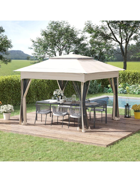 Carpa Plegable QiMaiee 3.25x3.25m con Red Desmontable Beige Carpa Plegable QiMaiee 3.25x3.25m con Red Desmontable Beige