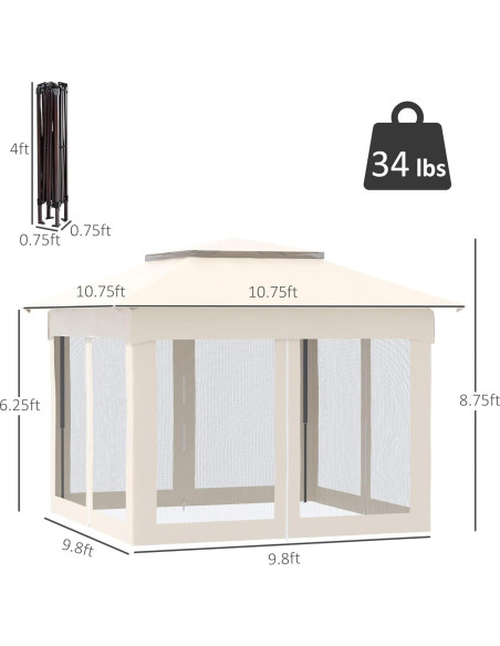 Carpa Plegable QiMaiee 3.25x3.25m con Red Desmontable Beige Carpa Plegable QiMaiee 3.25x3.25m con Red Desmontable Beige