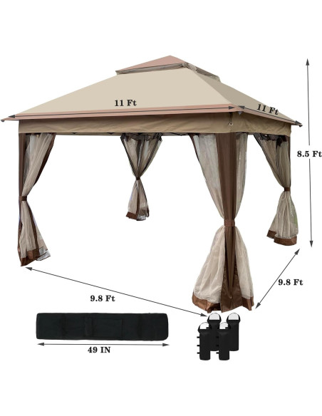 Gazebo Plegable Genérico 3.35x3.35m con Mosquitera Café Gazebo Plegable Genérico 3.35x3.35m con Mosquitera Café