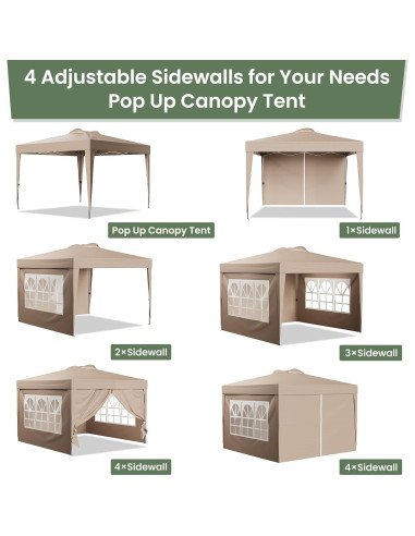 Carpa Plegable GVDV 3x3m con 4 Paredes Desmontables Caqui