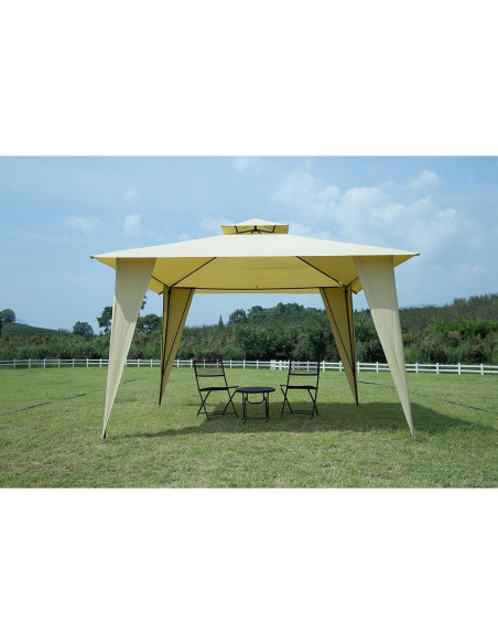 Gazebo de Metal GOJOOASIS 3.66x3.66m Beige con Malla Gazebo de Metal GOJOOASIS 3.66x3.66m Beige con Malla