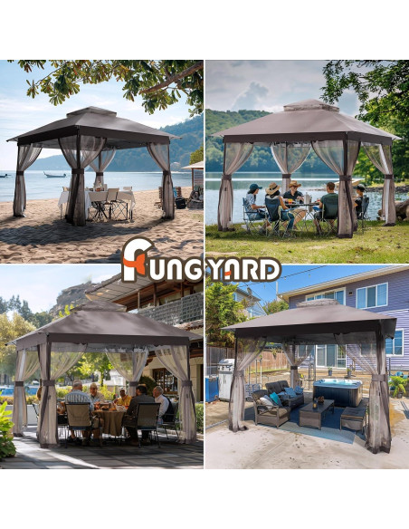 Gazebo Plegable FUNG YARD 10x10m con Mosquiteros y Techo Doble Gazebo Plegable FUNG YARD 10x10m con Mosquiteros y Techo Doble