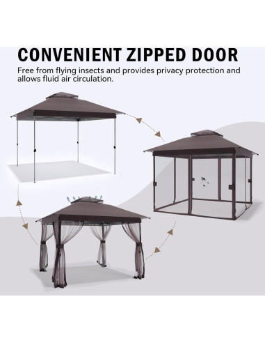Gazebo Plegable FUNG YARD 10x10m con Mosquiteros y Techo Doble