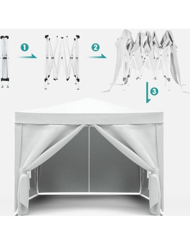 Carpa Plegable 3x3m QUGURLID con 4 Paredes Removibles Blanca