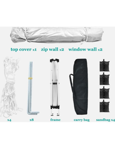 Carpa Plegable 3x3m QUGURLID con 4 Paredes Removibles Blanca