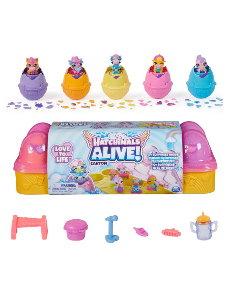 Hatchimals Alive Spin Master Cartón Rosa y Amarillo con 6 Figuras Hatchimals Alive Spin Master Cartón Rosa y Amarillo con 6 Figuras
