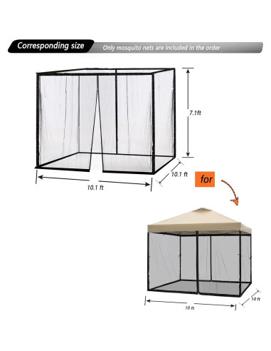 Mosquitero de Reemplazo SOOSPE-MZ para Gazebo 10x10 Negro
