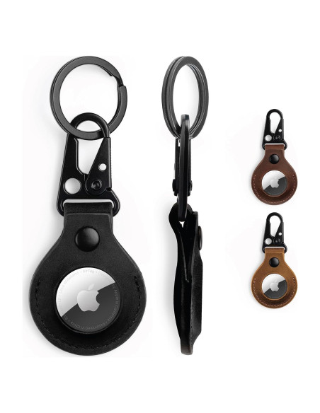 Funda de cuero KORDIZ para AirTag con llavero - Negro Funda de cuero KORDIZ para AirTag con llavero - Negro