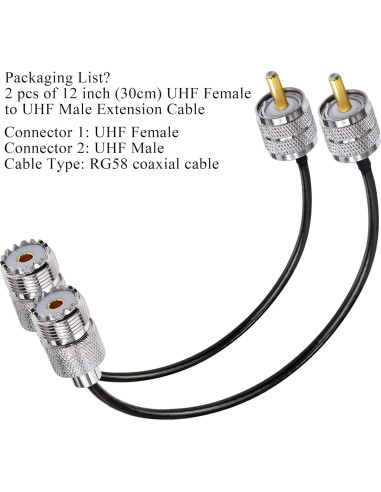Cable Coaxial UHF RG58 Tuolnk 50cm Macho a Hembra 2PCS