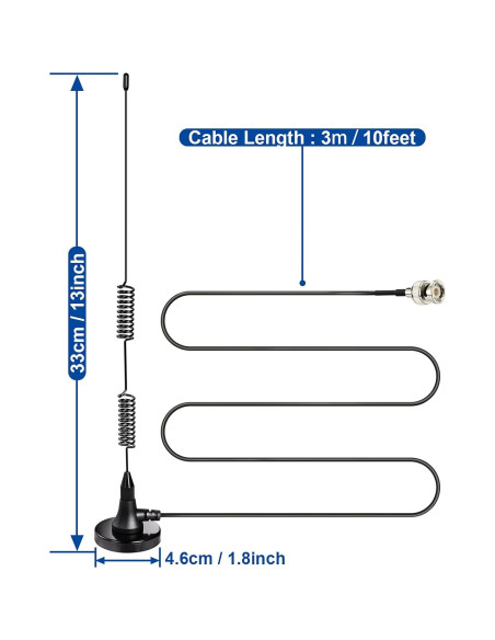 Antena de Escáner Bingfu BNC Magnética 20-1300MHz 3m Antena de Escáner Bingfu BNC Magnética 20-1300MHz 3m
