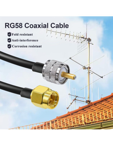 Cable coaxial RG58 30cm SMA macho a UHF macho Tuolnk - 2 piezas