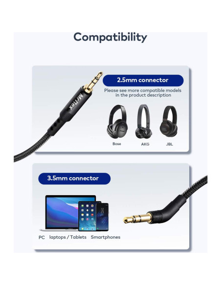 Cable de Audio Aux 2.5mm a 3.5mm Mr Rex Trenzado 2-Pack Cable de Audio Aux 2.5mm a 3.5mm Mr Rex Trenzado 2-Pack
