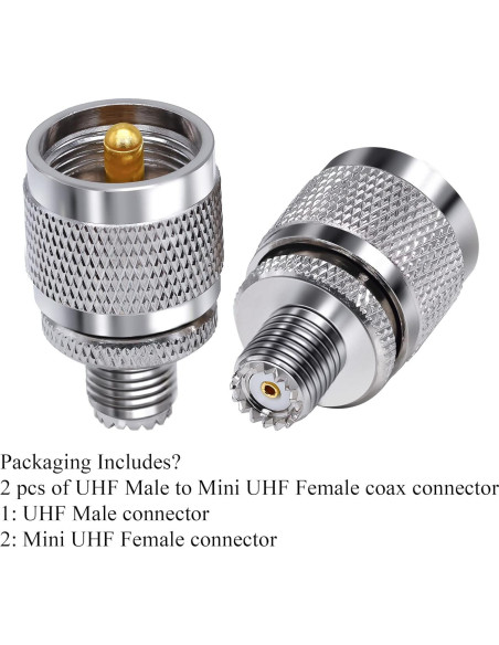 Conector Coaxial Mini UHF Hembra a PL259 Macho TUOLNK - 2 Piezas Conector Coaxial Mini UHF Hembra a PL259 Macho TUOLNK - 2 Piezas
