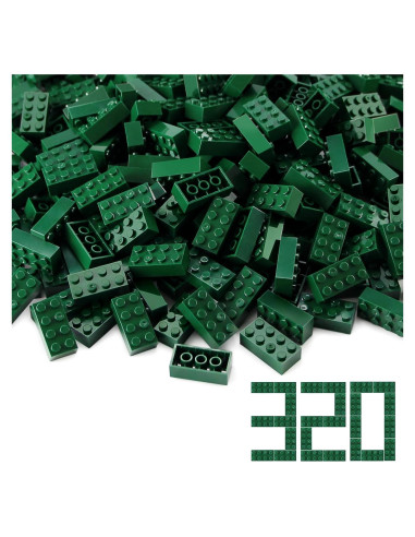 Feleph Ladrillos 2x4 Verde Oscuro 320 Piezas Kit Construcción