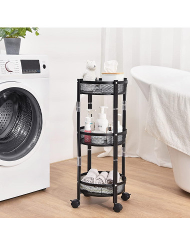 Carro de Almacenamiento Metálico TOOLF 3 Niveles Plegable Negro