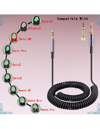 Cable de audio en espiral ASVOQ 2.5 m para auriculares Beats