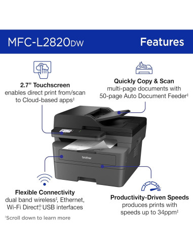 Impresora Láser Monocromática Brother MFC-L2820DW 4-en-1
