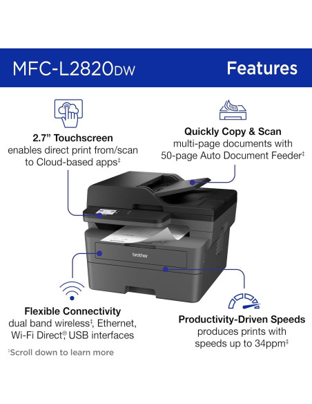 Impresora Láser Monocromática Brother MFC-L2820DW 4-en-1 Impresora Láser Monocromática Brother MFC-L2820DW 4-en-1