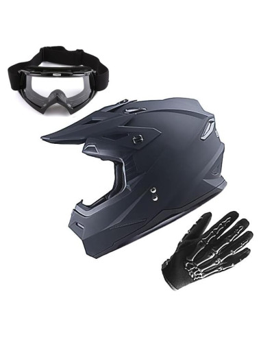 Casco de Motocross 1Storm HF801 Negro Mate + Gafas + Guantes