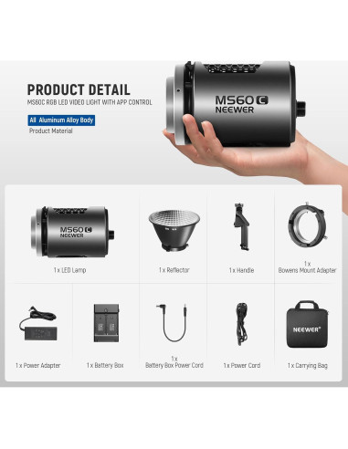 Luz de Video NEEWER MS60C RGBWW 65W 2700K-6500K 8300lux