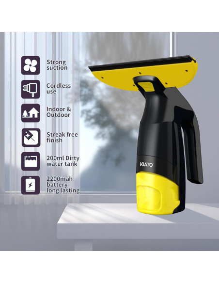 Aspiradora de Ventanas Inalámbrica Kiato 2200mAh 200ml Amarillo Aspiradora de Ventanas Inalámbrica Kiato 2200mAh 200ml Amarillo