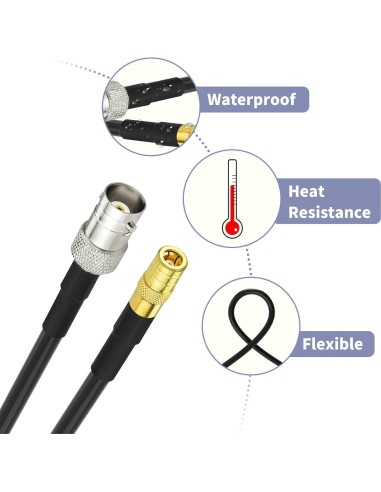 Cable coaxial RG174 30cm BNC hembra a SMB macho 50 Ohm